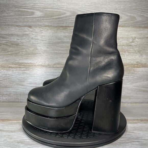 Steve Madden Women’s Cobra Y2K Platform Heeled Black Leather Boots Size 8 - Picture 1 of 10